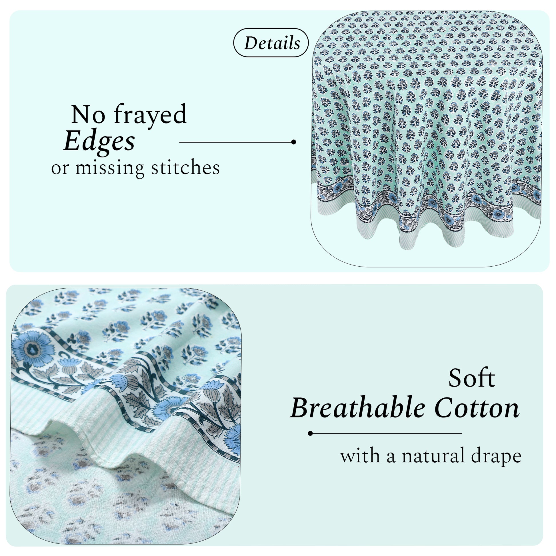 blue floral 100% cotton breathable round tablecloth