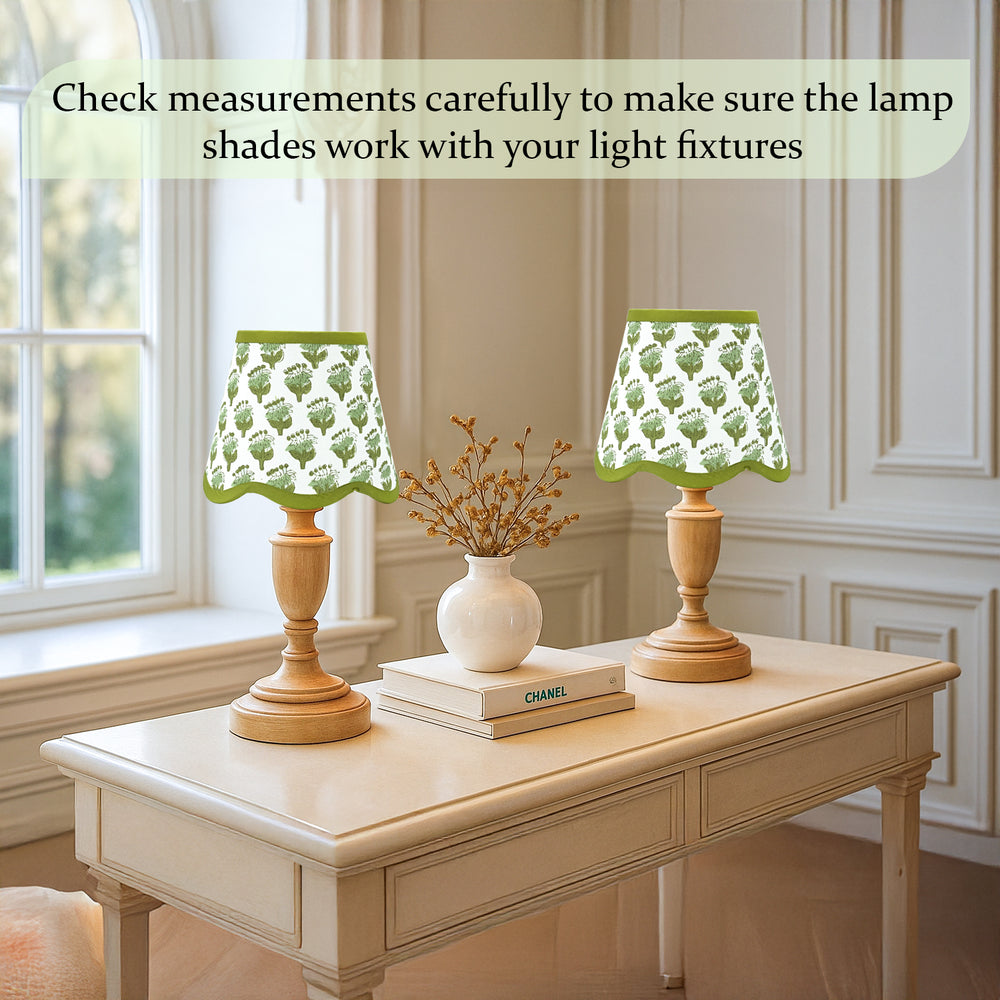 Hand Block Printed Cotton Lampshade – Scallop Floral Emerald Green