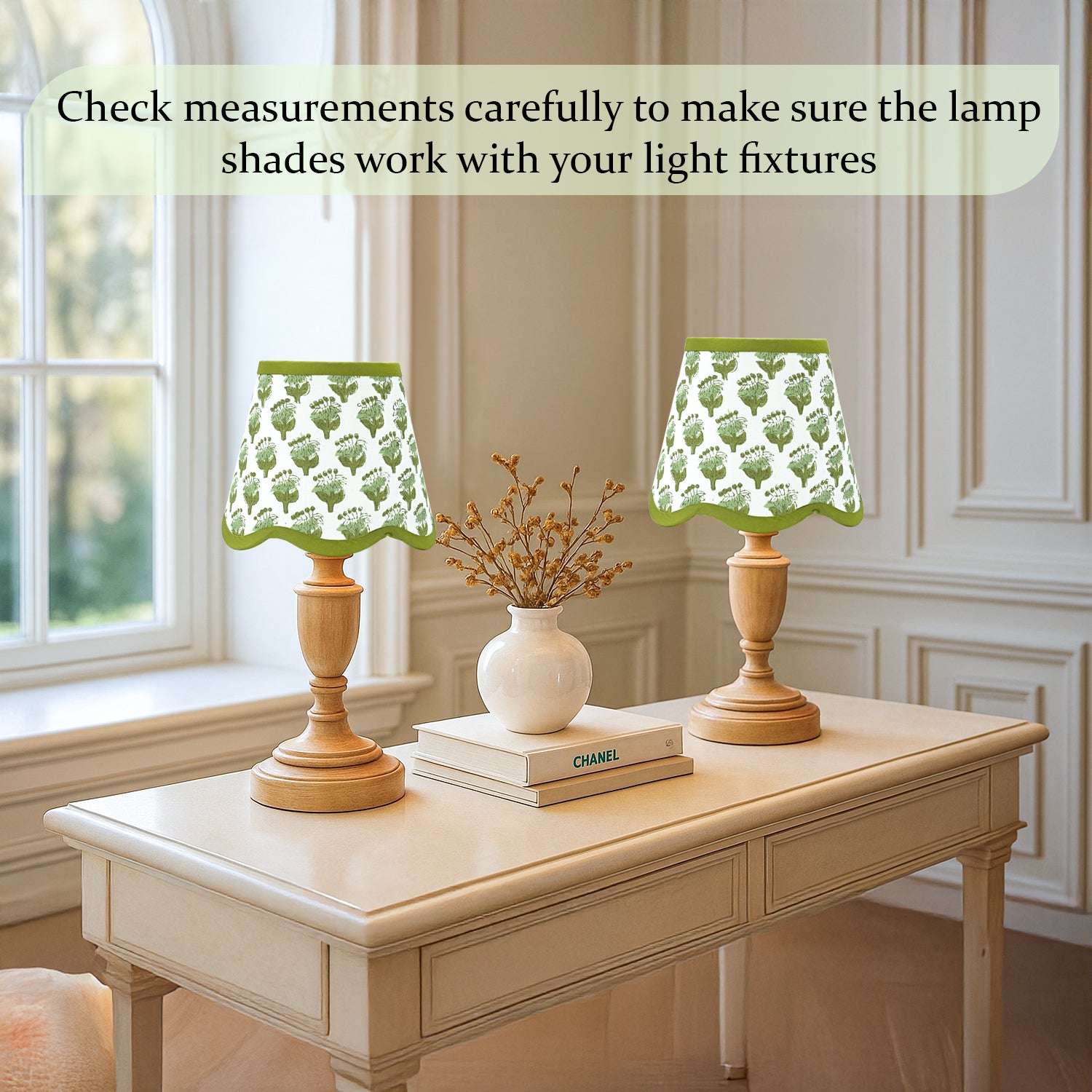 Hand Block Printed Cotton Lampshade – Scallop Floral Emerald Green