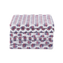 Stack of neatly folded pink and white floral napkins on a white background.