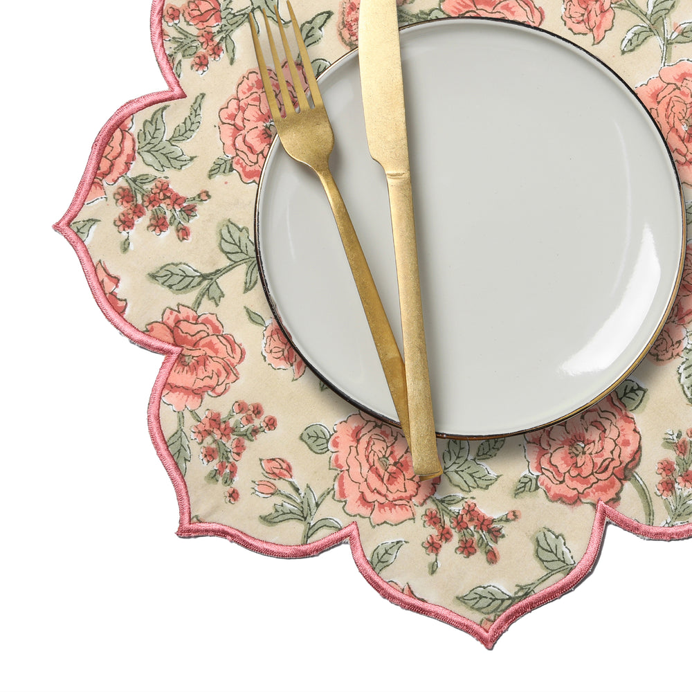 Bright orange fire opal cotton placemat with embroidery