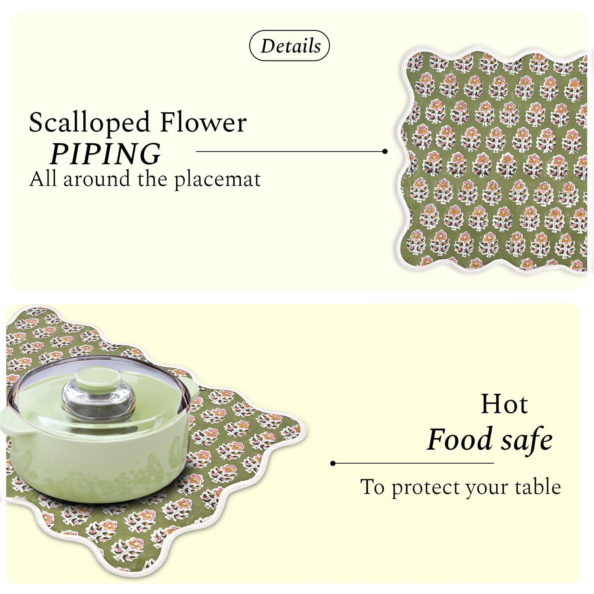 Rectangle 100% Cotton Reversible Placemat Set – Jade Green