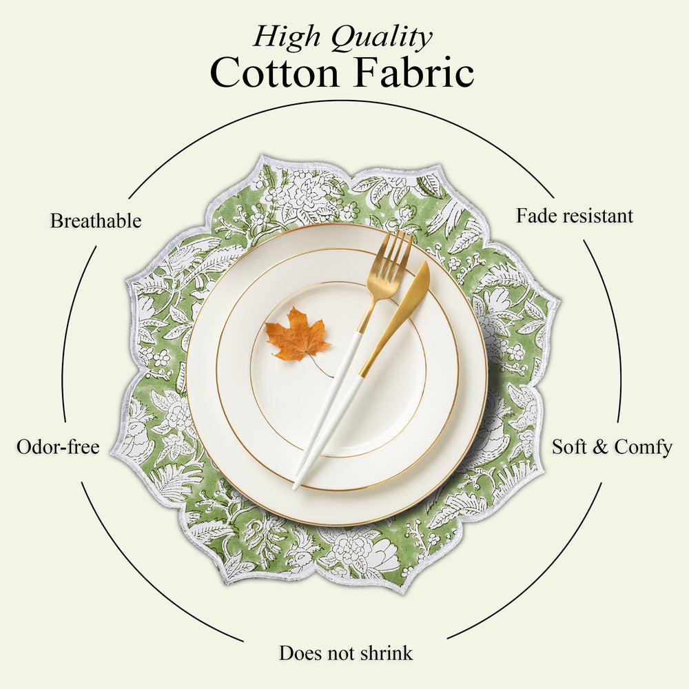 Elegant green embroidered placemat with natural charm