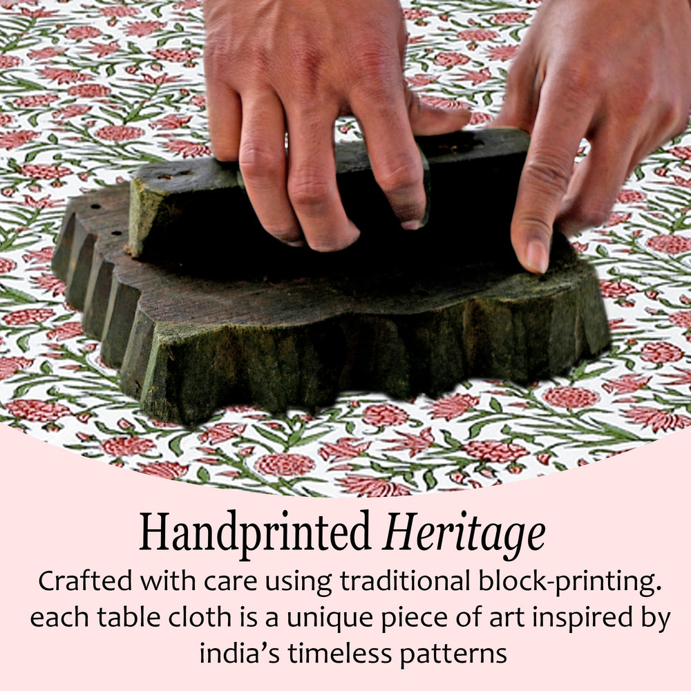 white, red, and green floral 100% cotton round tablecloth