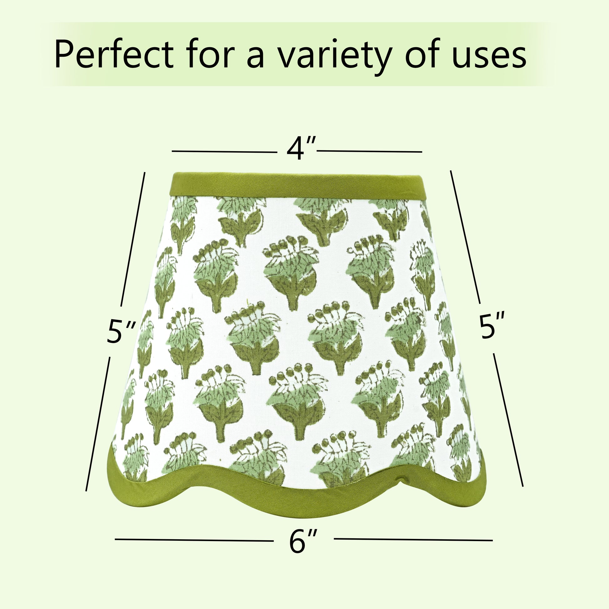 Hand Block Printed Cotton Lampshade – Scallop Floral Emerald Green