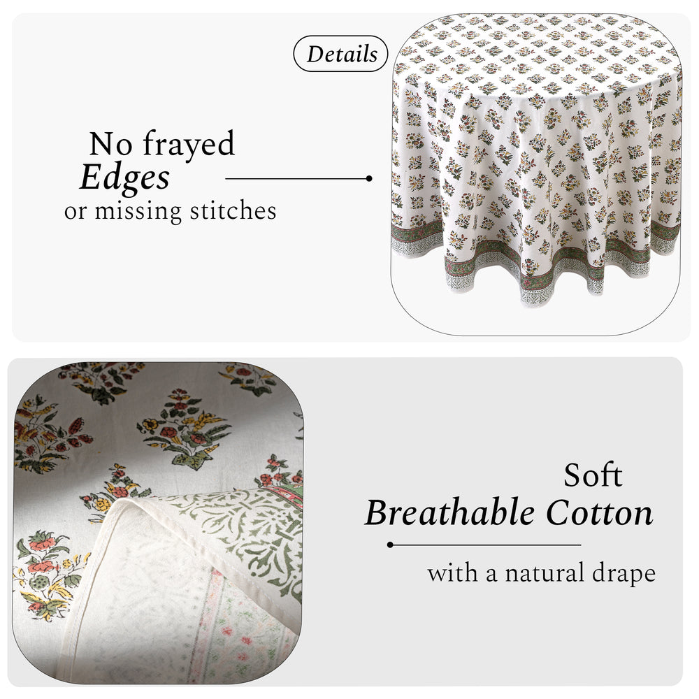 white and green 100% cotton breathable indian round tablecloth