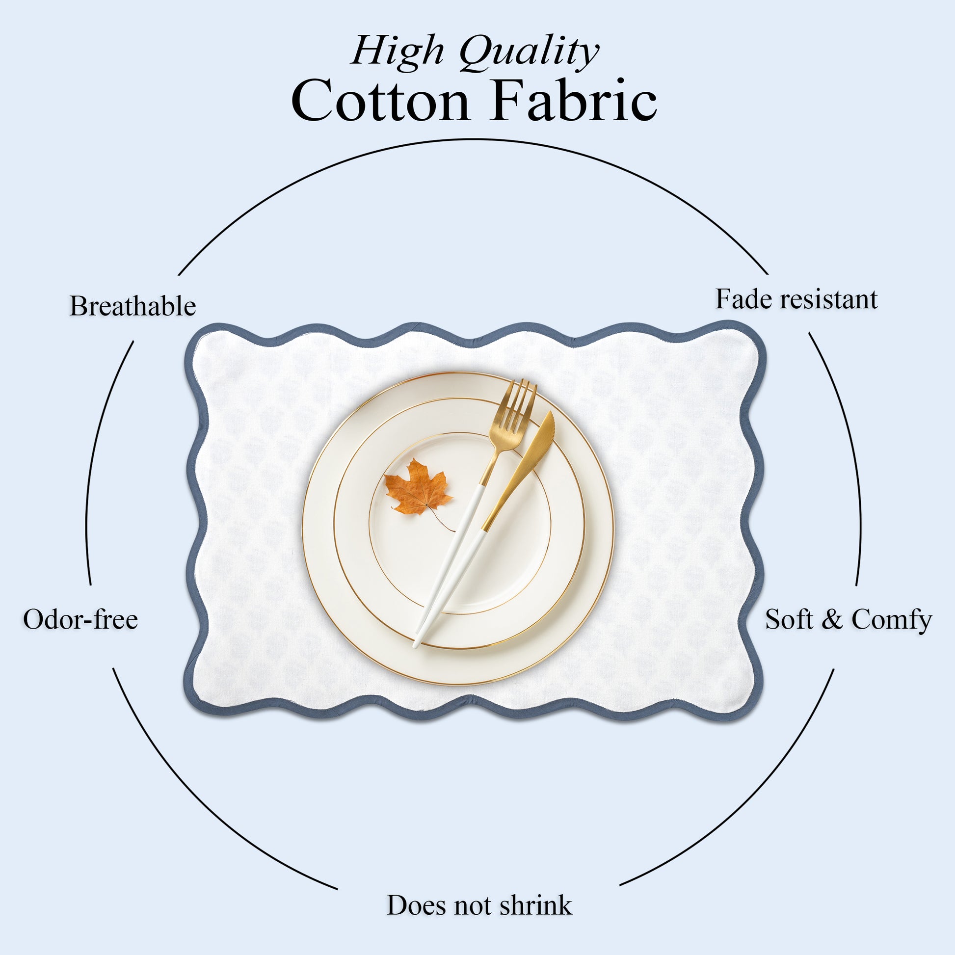 Rectangle 100% Cotton Reversible Placemat Set – Apatite Blue