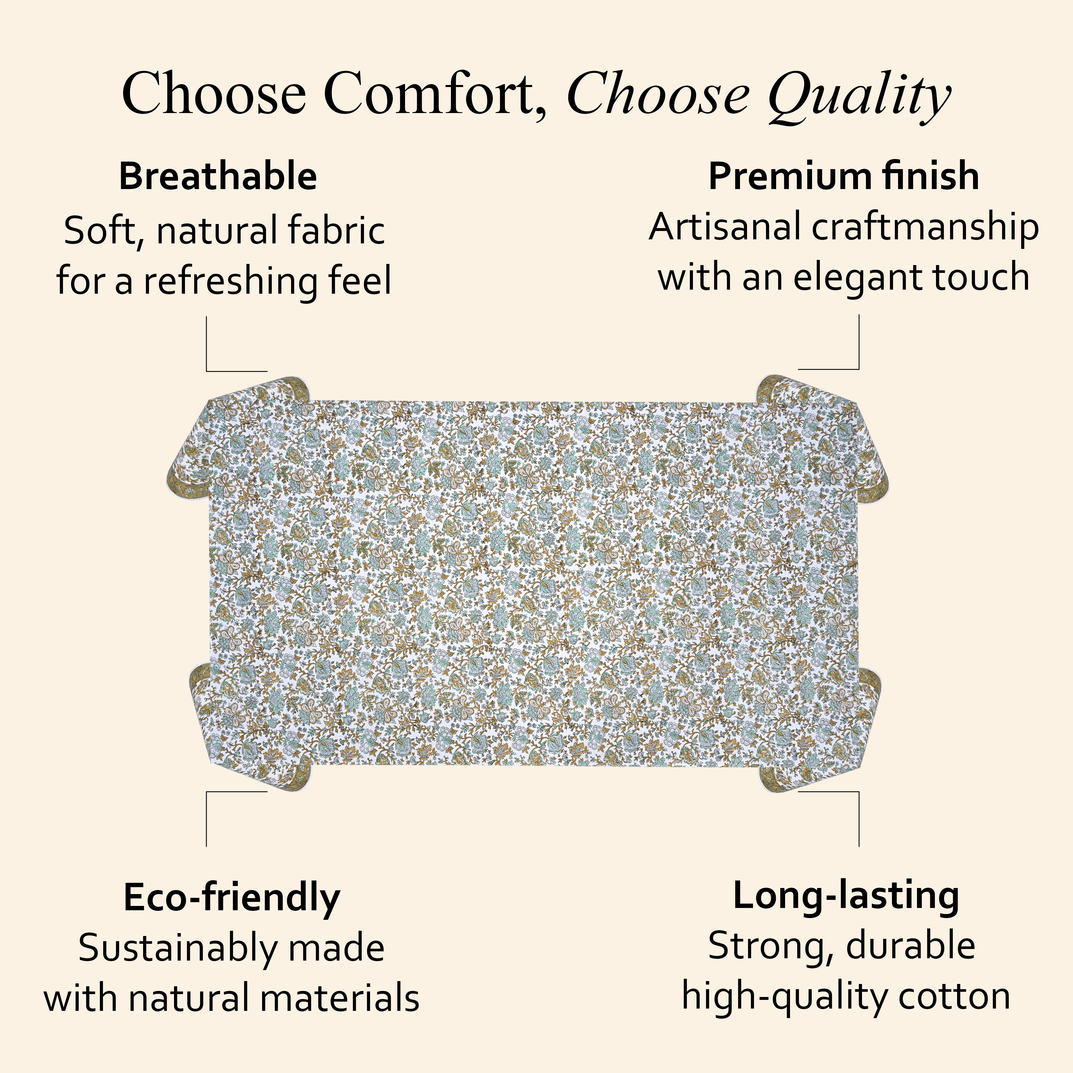 blue and green floral 100% cotton tablecloth