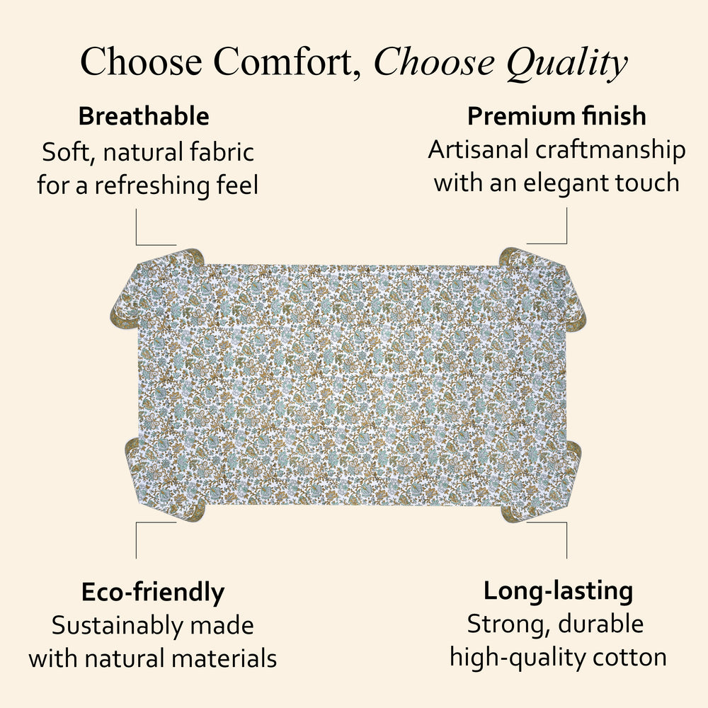 blue and green floral 100% cotton tablecloth