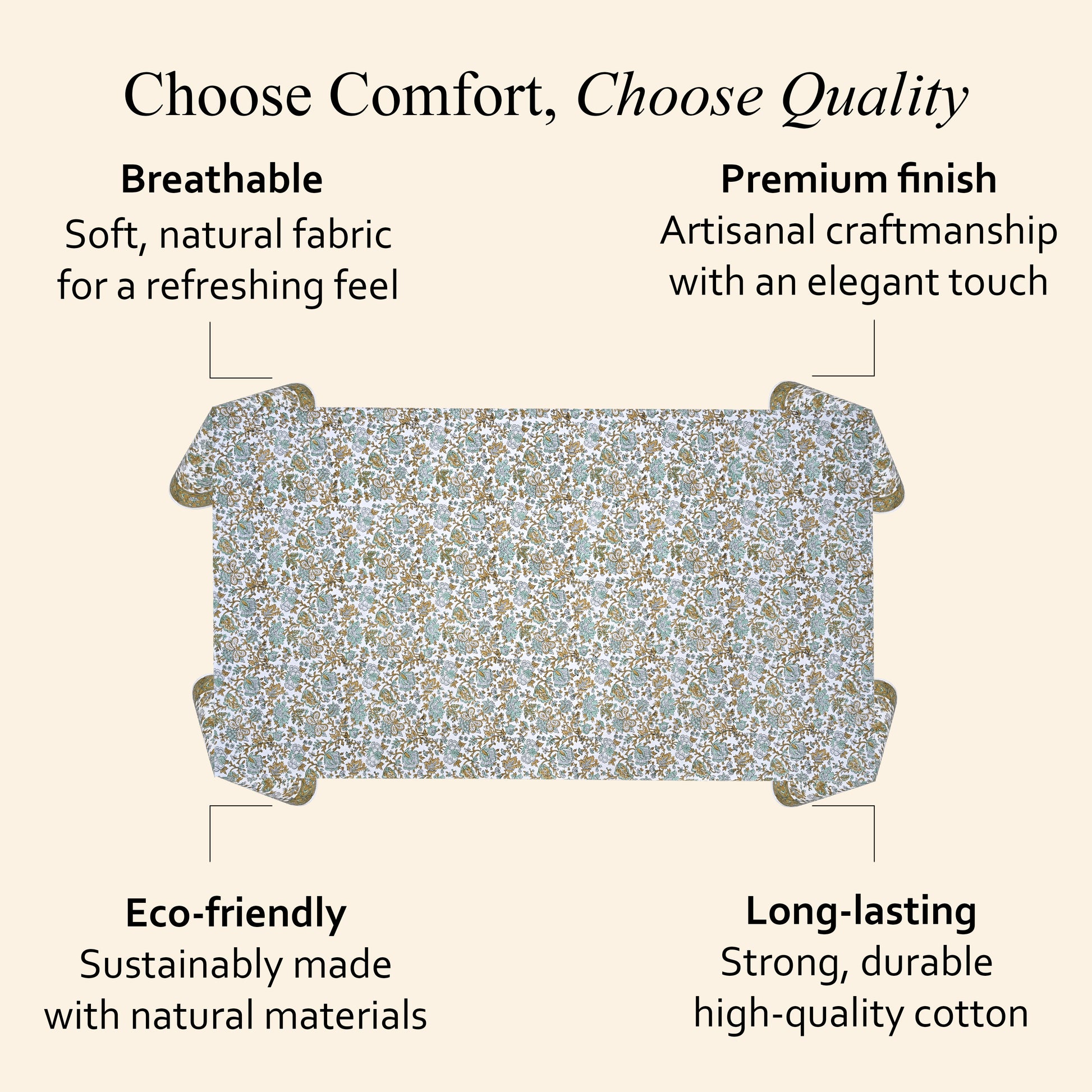 blue and green floral 100% cotton tablecloth