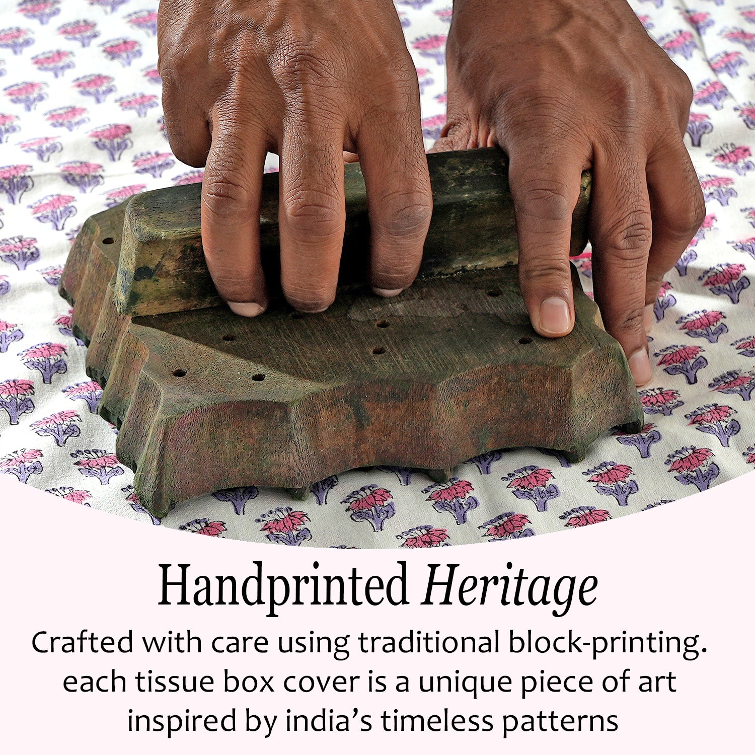 100% Cotton Hand Block Printed Tissue Box Cover - Pink Sapphire