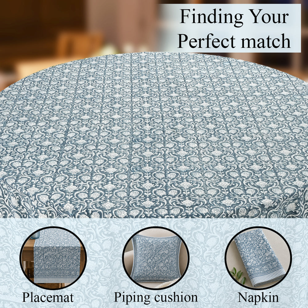 Round Block Print Tablecloth – Azure Regal