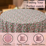 white, red, and green floral 100% cotton round tablecloth