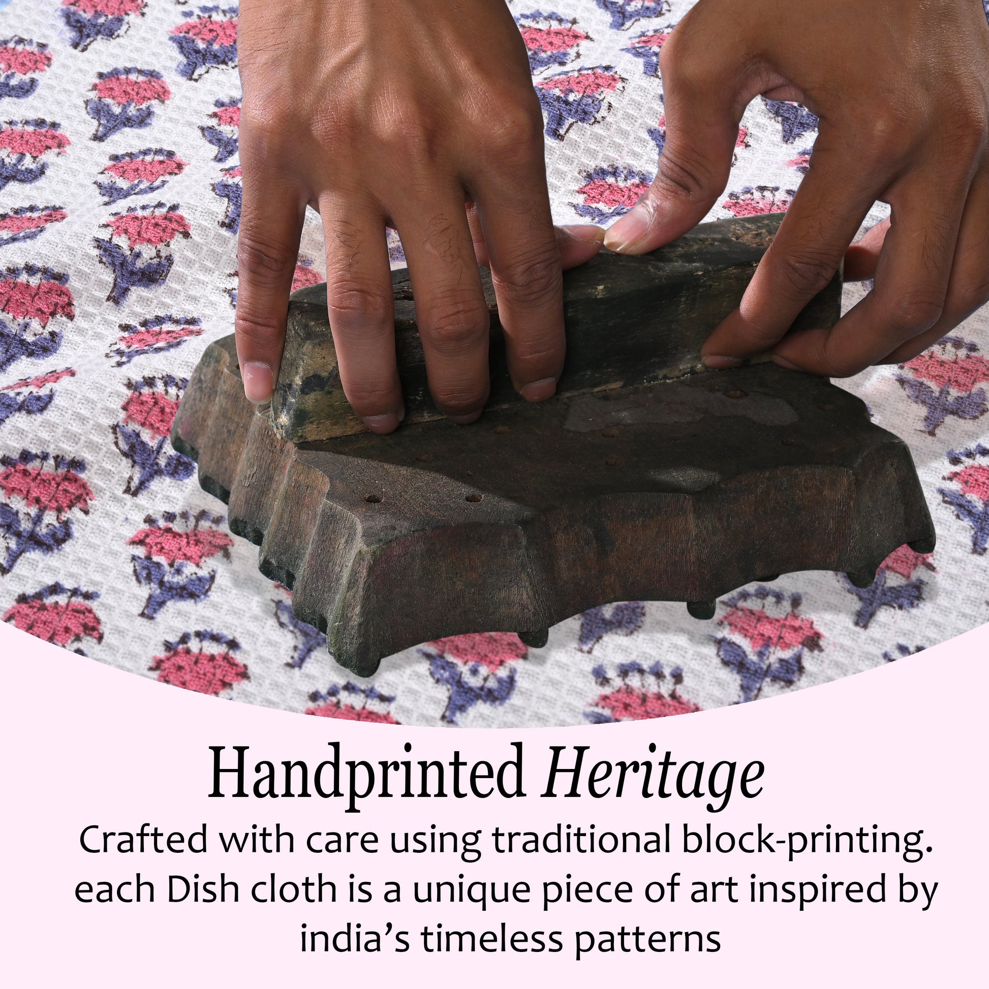 Hand Block Printed Waffle Kitchen Towels – Pink Sapphire