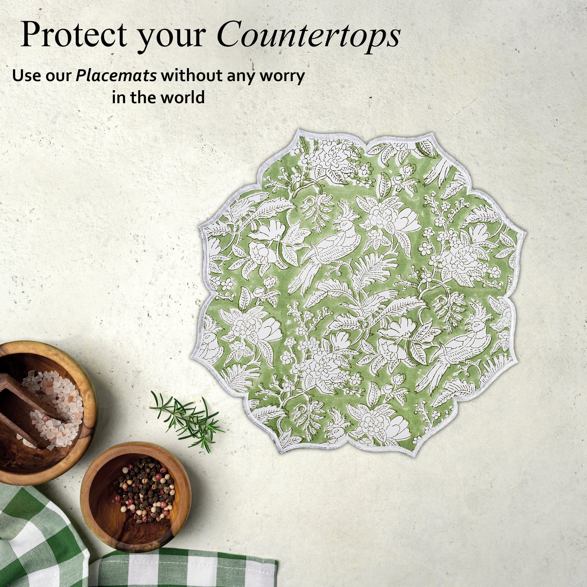 Neutral green cotton placemat for timeless table settings