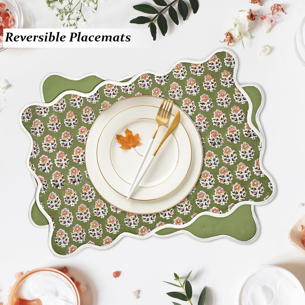 Rectangle 100% Cotton Reversible Placemat Set – Jade Green