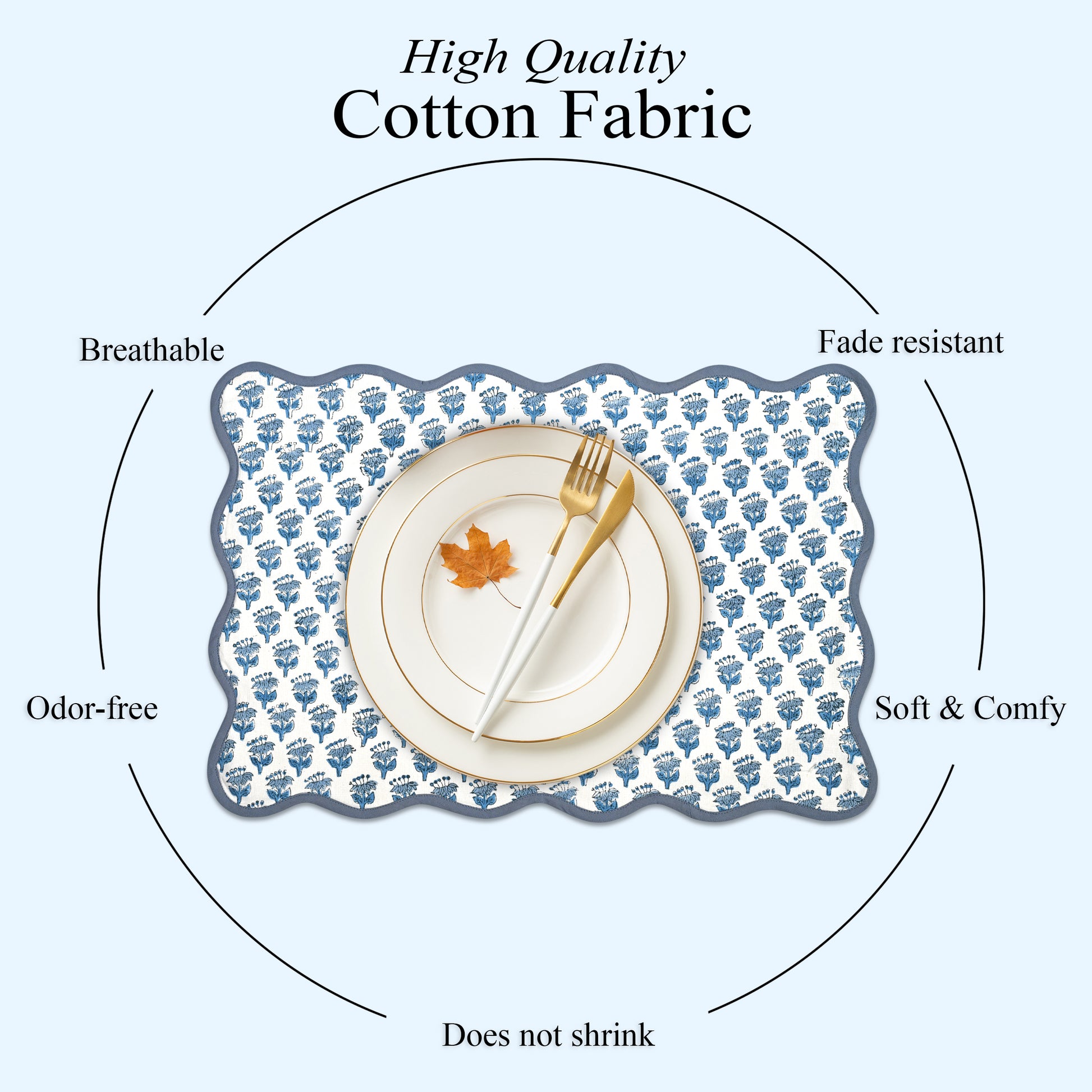 Rectangle 100% Cotton Reversible Placemat Set – Apatite Blue