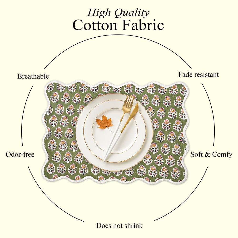 Rectangle 100% Cotton Reversible Placemat Set – Jade Green