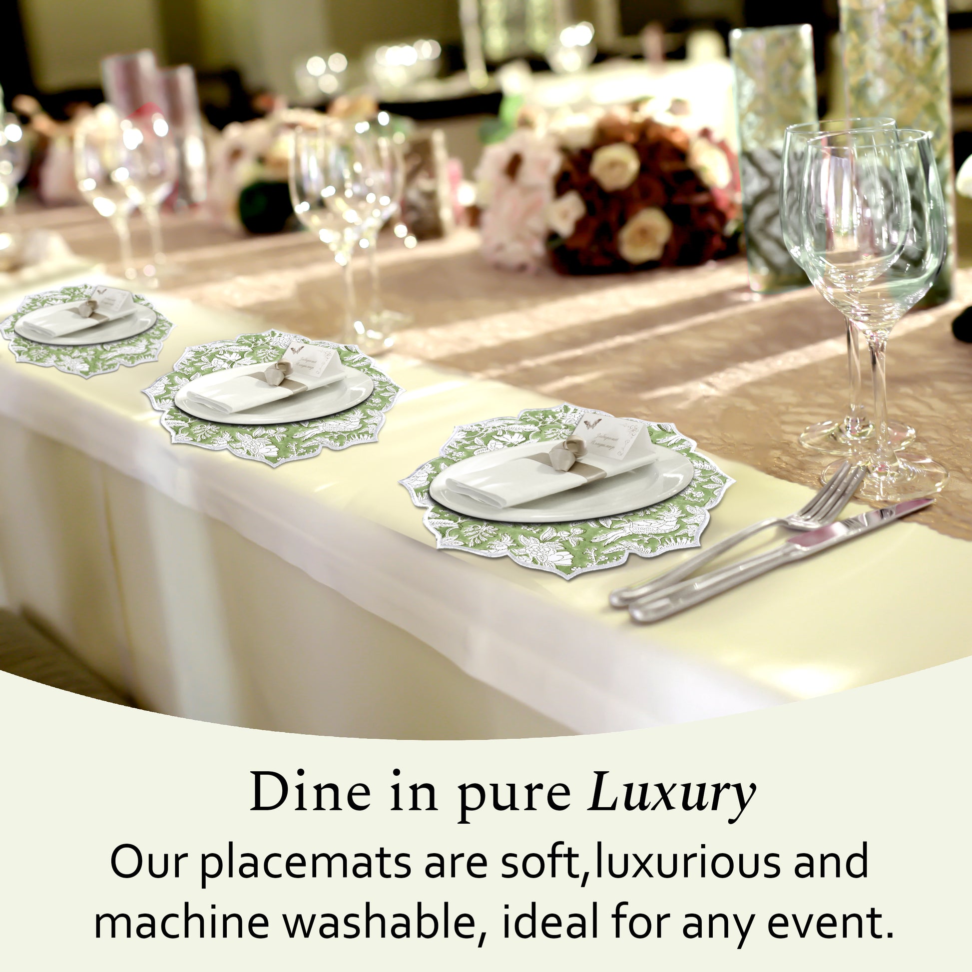 Organic sage placemat styled with ceramic tableware