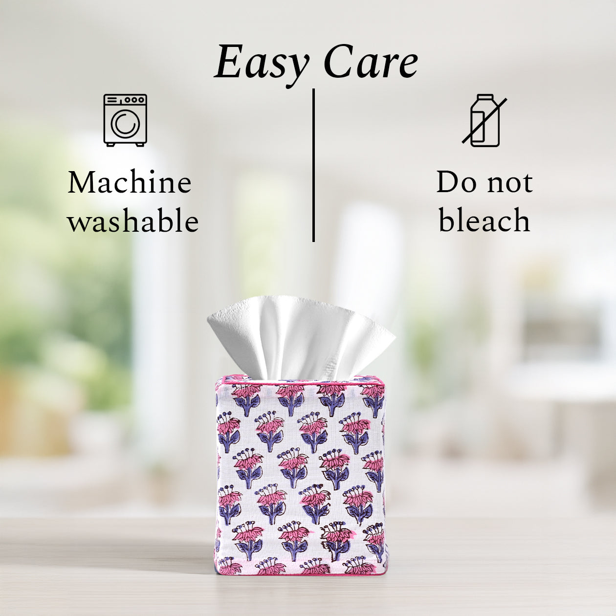 100% Cotton Hand Block Printed Tissue Box Cover - Pink Sapphire