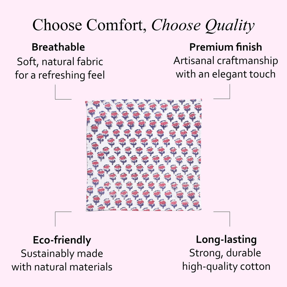 Hand Block Printed Waffle Kitchen Towels – Pink Sapphire