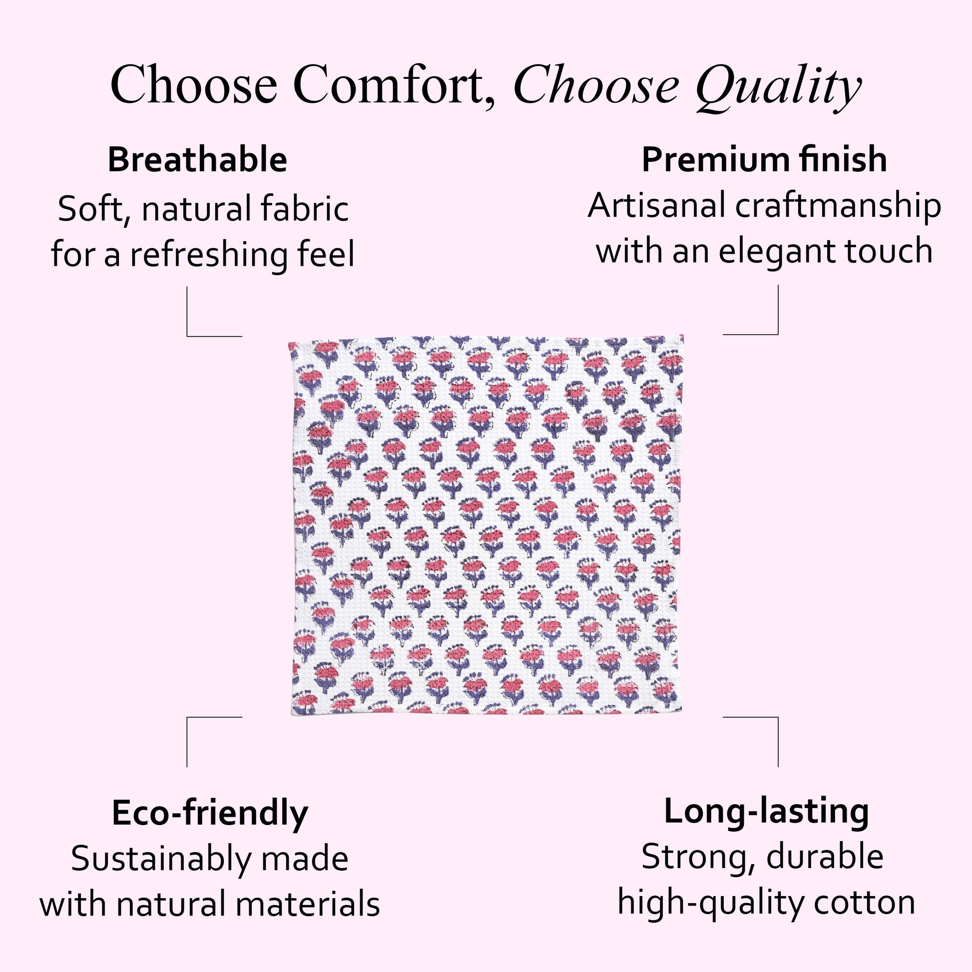 Hand Block Printed Waffle Kitchen Towels – Pink Sapphire