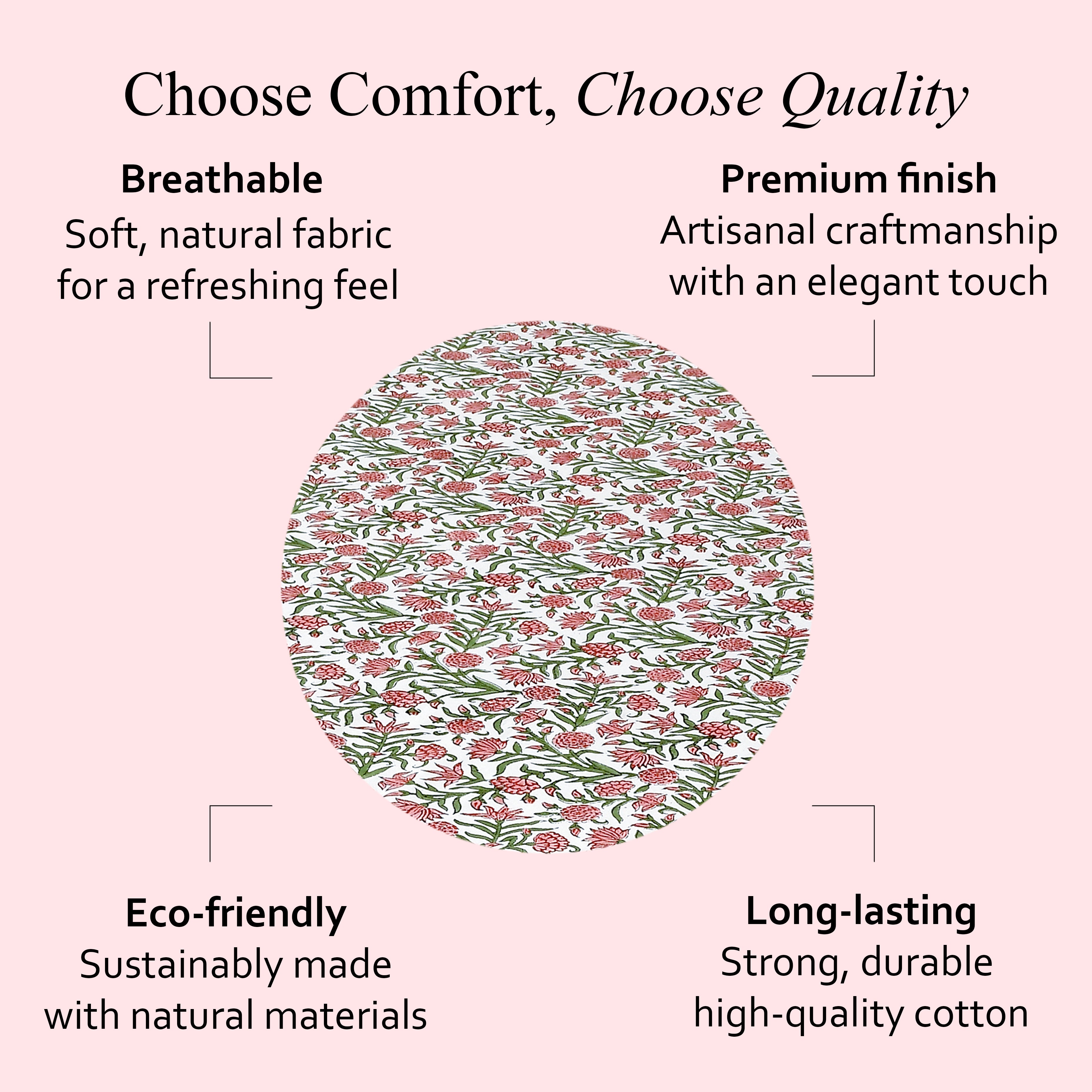 white, red, and green floral 100% cotton round tablecloth