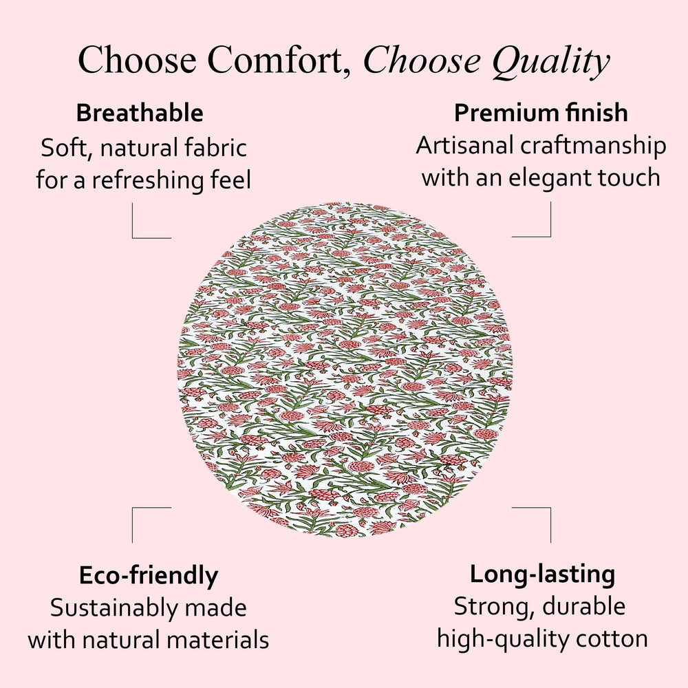 white, red, and green floral 100% cotton round tablecloth