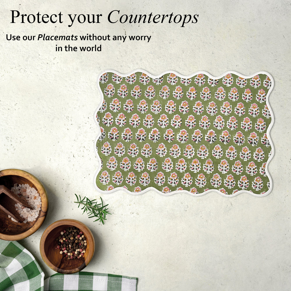 Rectangle 100% Cotton Reversible Placemat Set – Jade Green