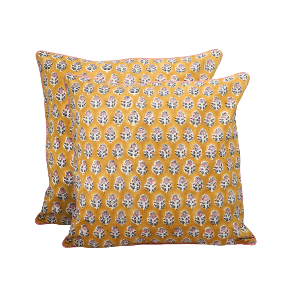 Piping Throw Pillow Covers - Yellow Citrine (Set of 2)