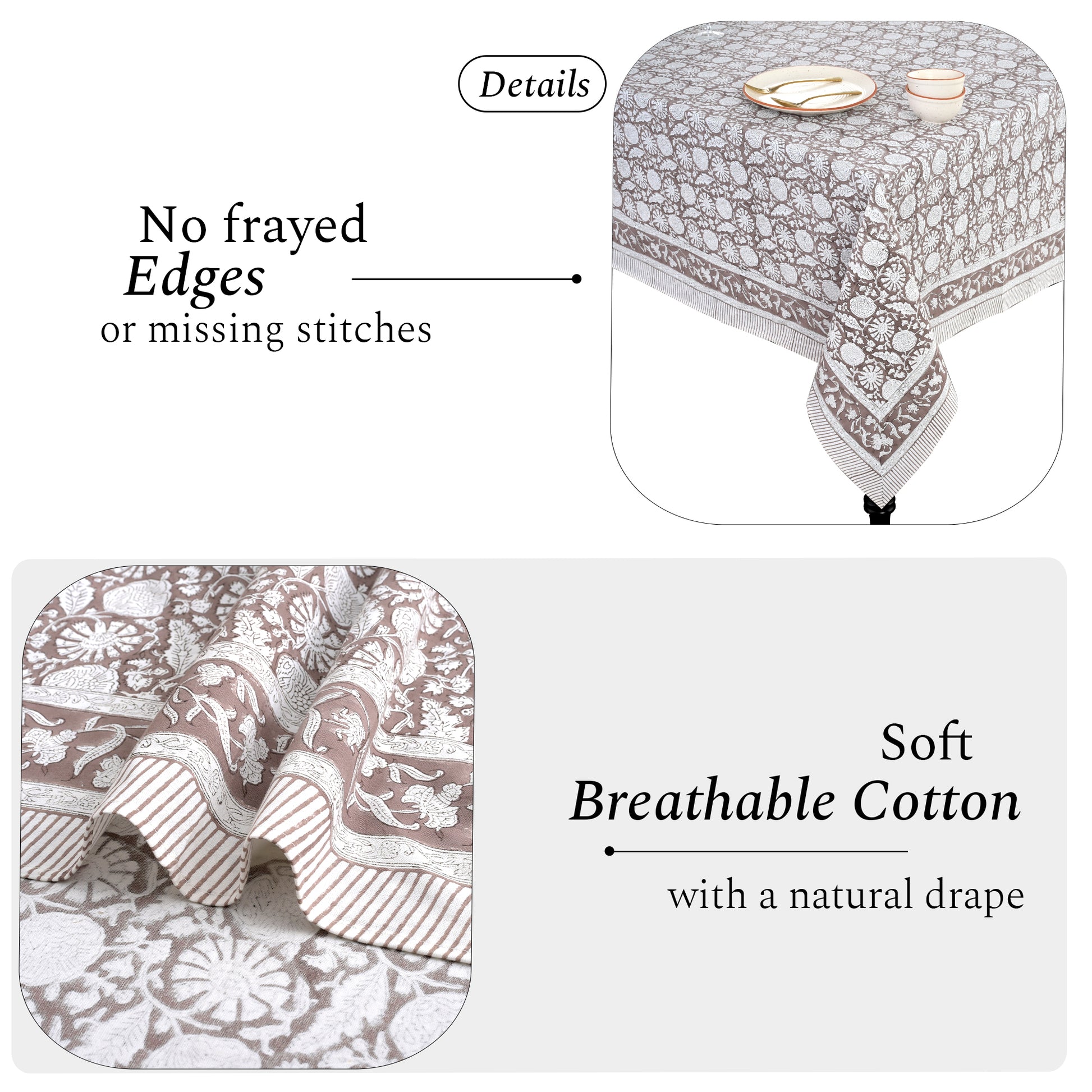 Cotton Block Print Tablecloth – Rustic Brown