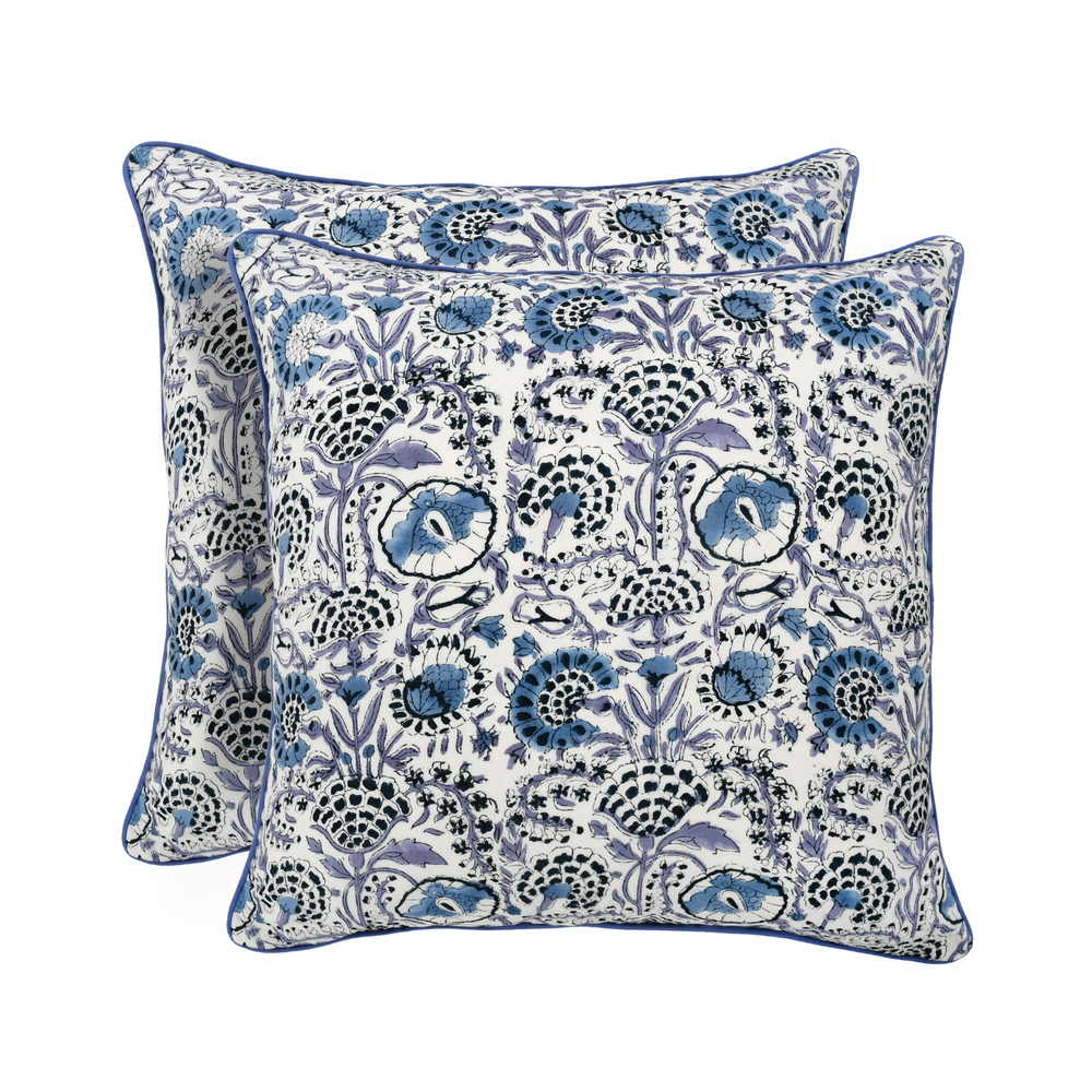 Piping Throw Pillow Covers - Indigo Blue (Set of 2)