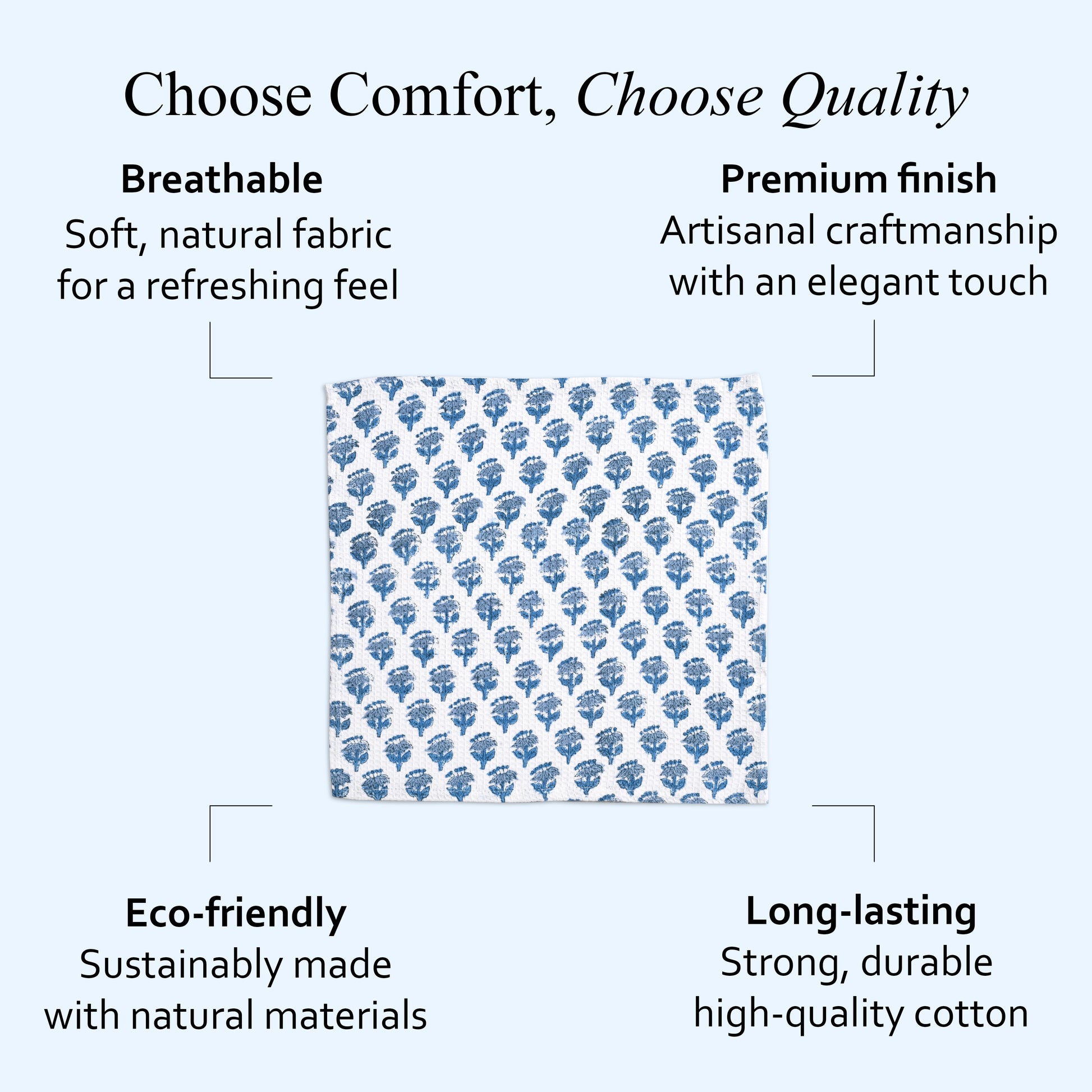 Hand Block Printed Waffle Kitchen Towels – Apatite Blue