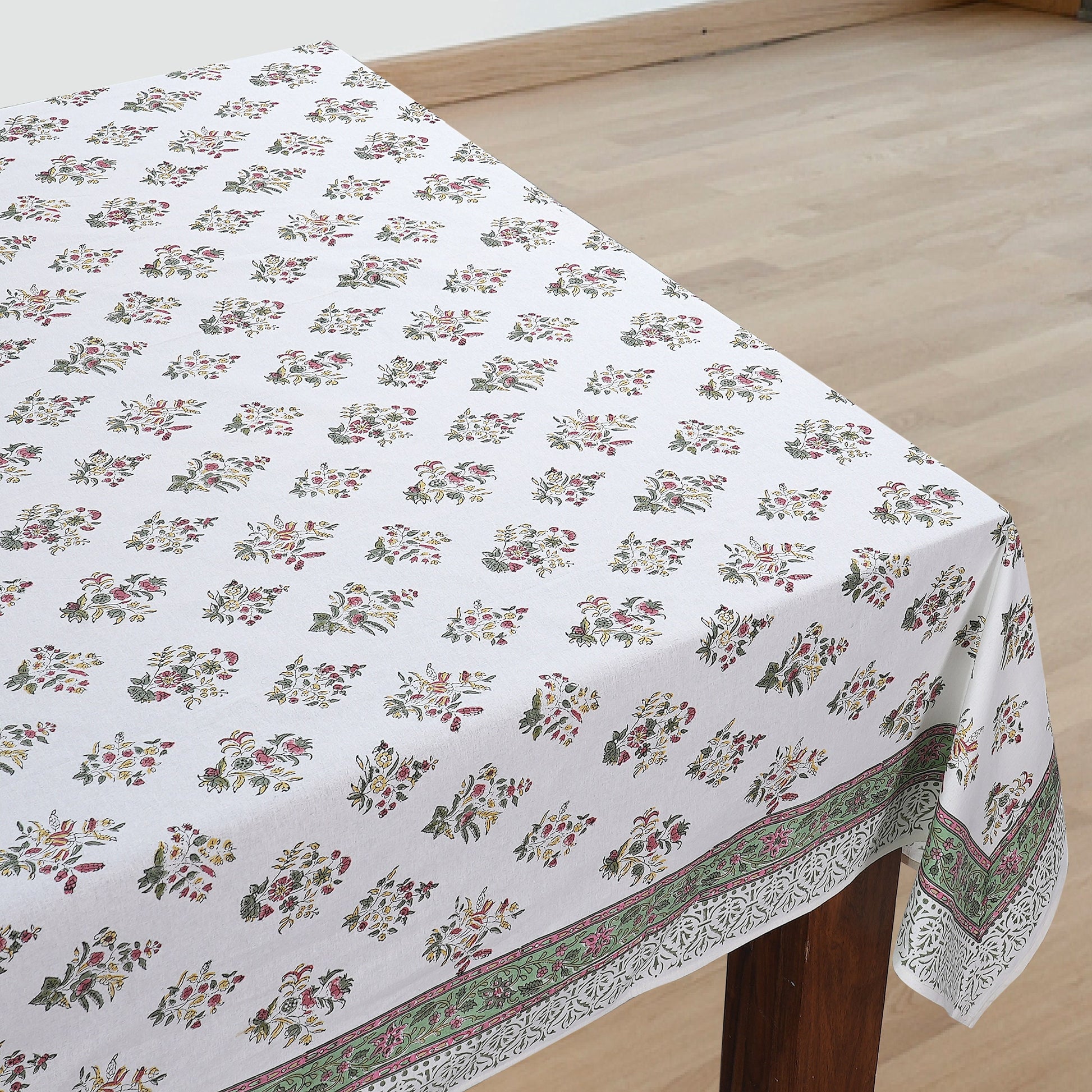 Forest Green Cotton Tablecloth on Dining Table