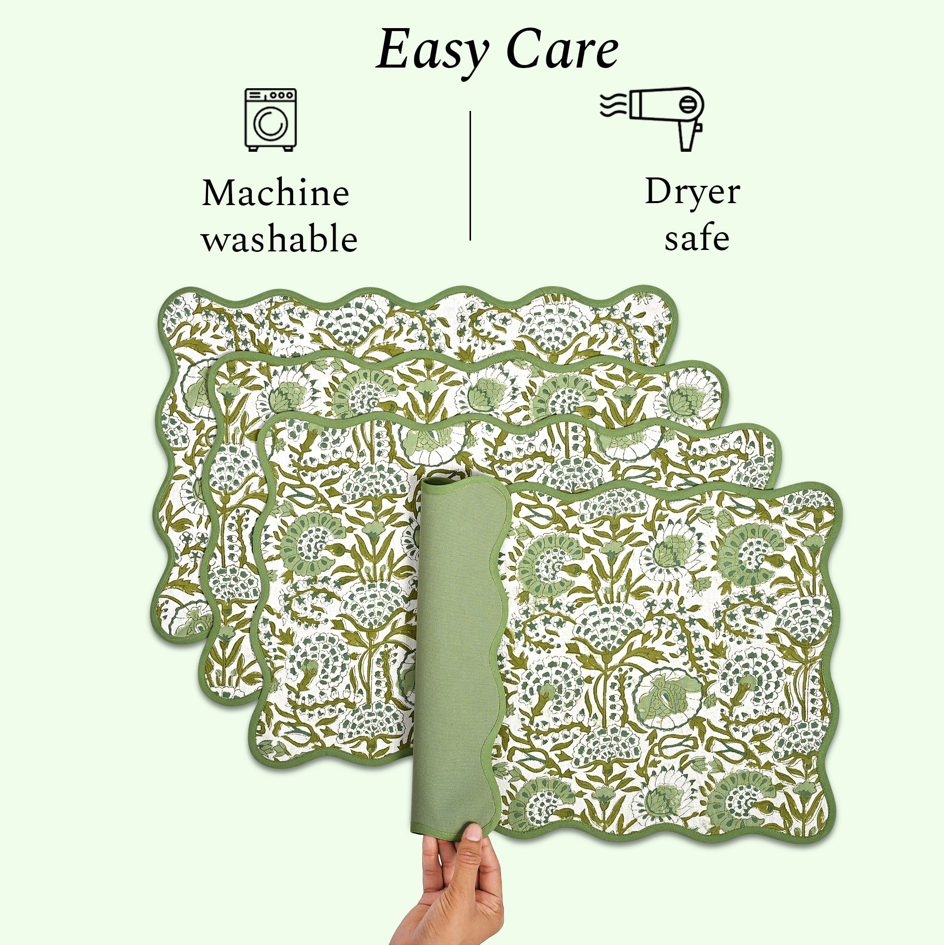 Rectangle 100% Cotton Reversible Placemat Set – Agate Green