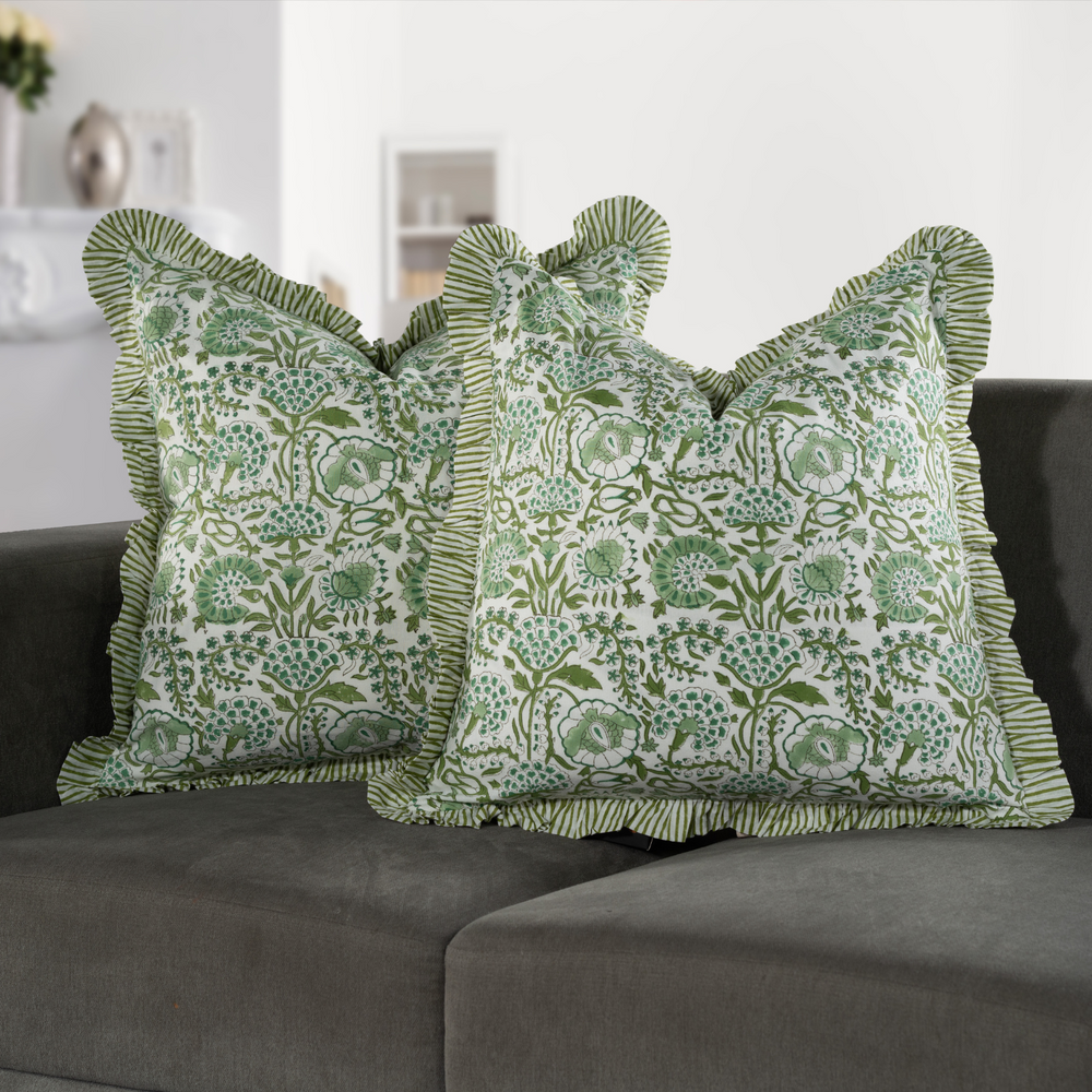 Ruffle Throw Pillow Covers -  Agate Green