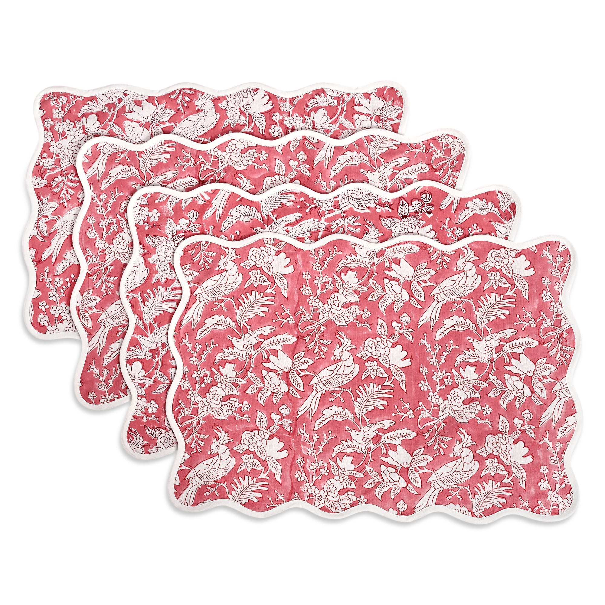 Rectangle 100% Cotton Reversible Placemat Set – Pink Coral