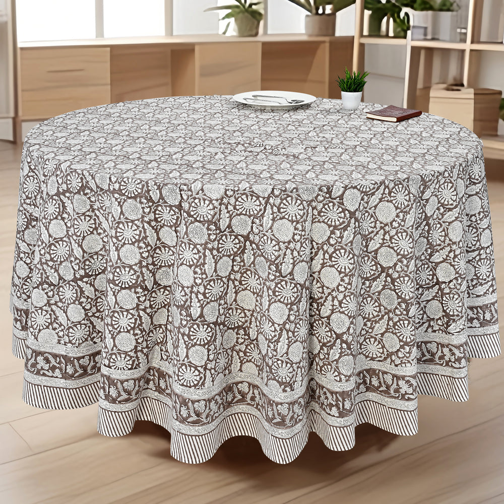 Round Block Print Tablecloth – Rustic Brown