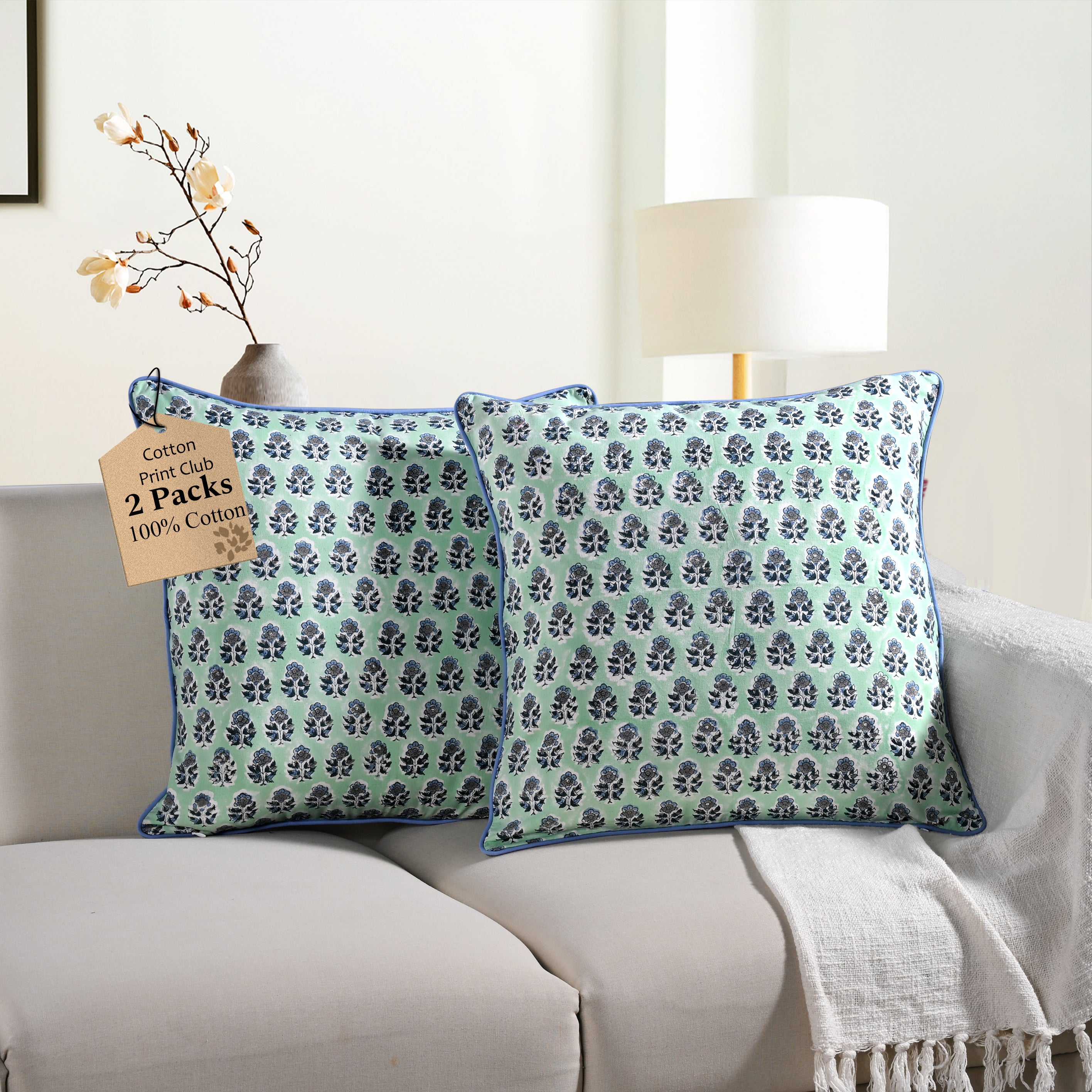 Piping Throw Pillow Covers - Poppy Blue (Set of 2)
