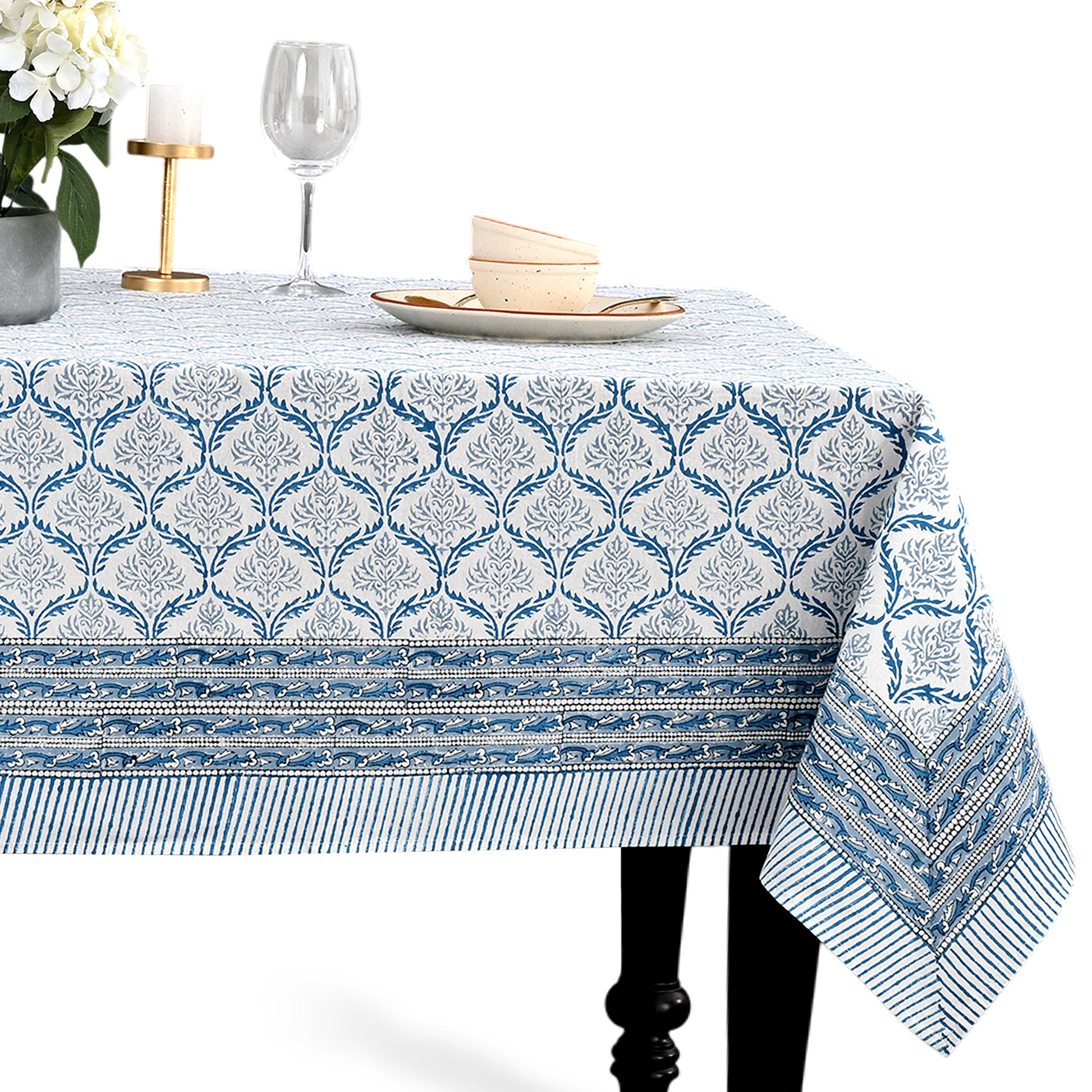 Cotton Block Print Tablecloth – Indigo Regal