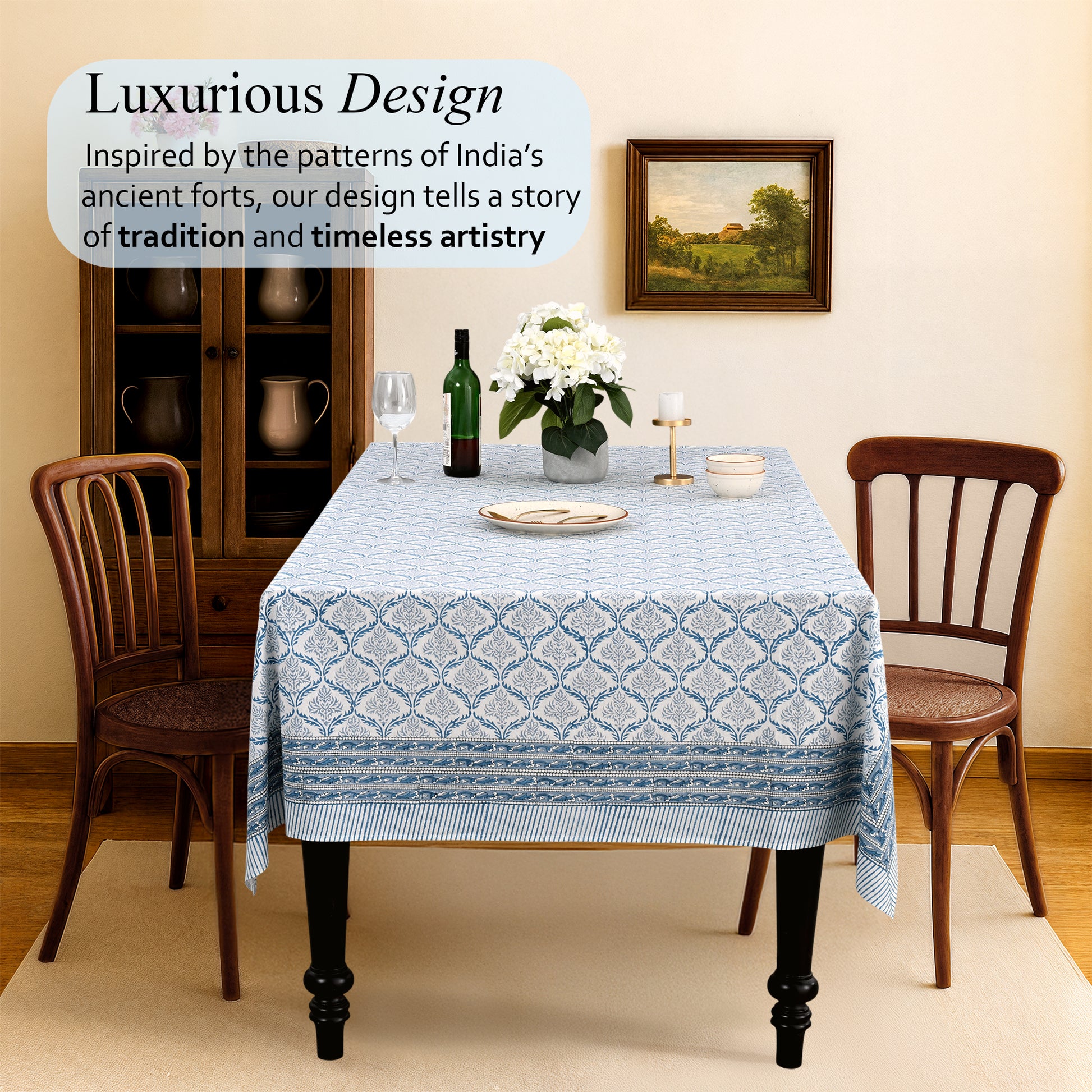 Cotton Block Print Tablecloth – Indigo Regal