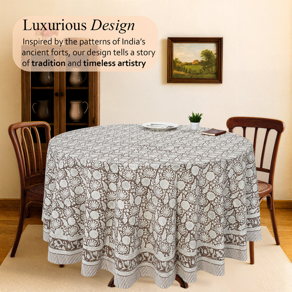 Round Block Print Tablecloth – Rustic Brown