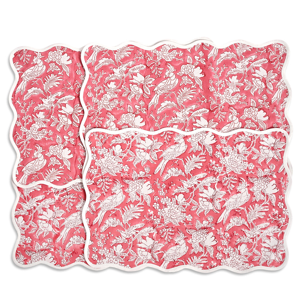 Rectangle 100% Cotton Reversible Placemat Set – Pink Coral