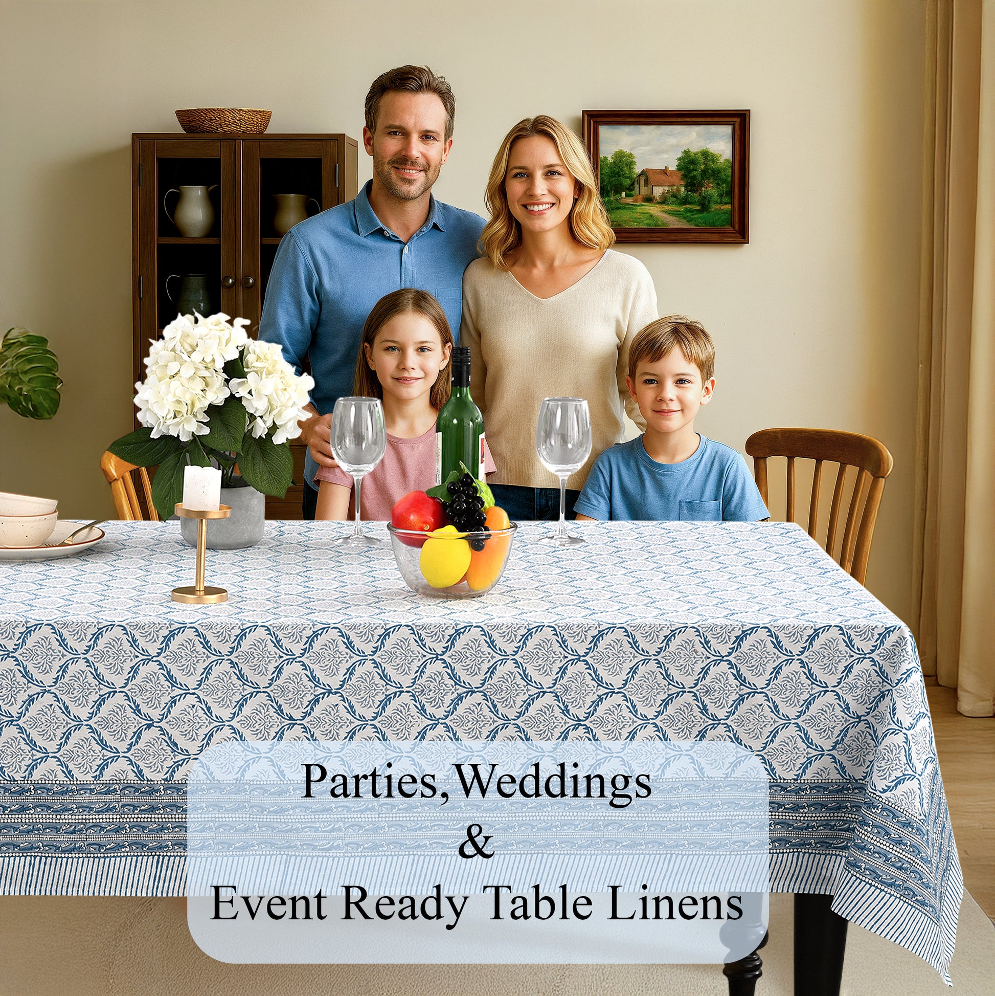 Cotton Block Print Tablecloth – Indigo Regal