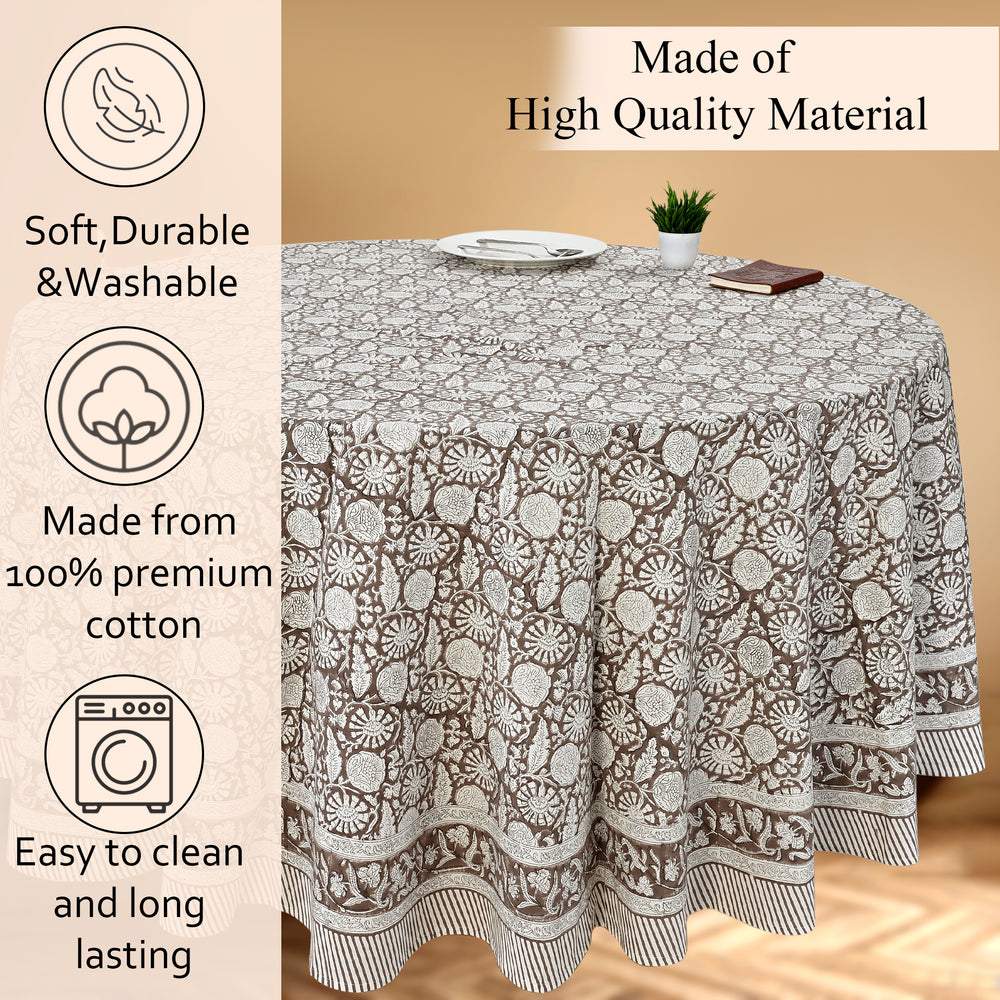Round Block Print Tablecloth – Rustic Brown