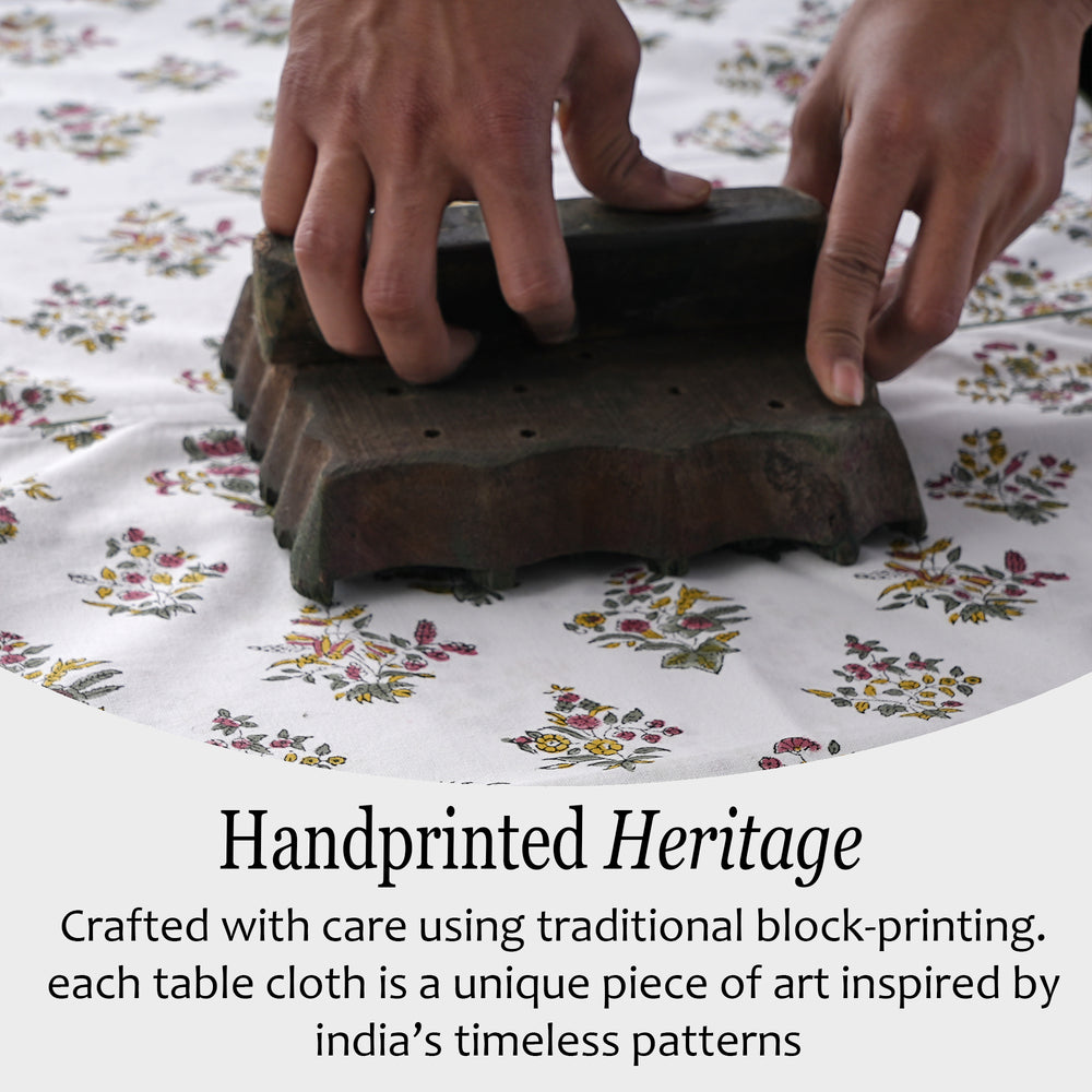 white and green 100% cotton breathable indian round tablecloth