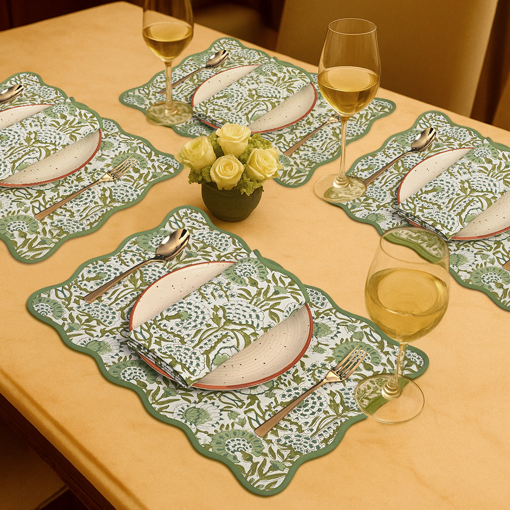 Rectangle 100% Cotton Reversible Placemat Set – Agate Green
