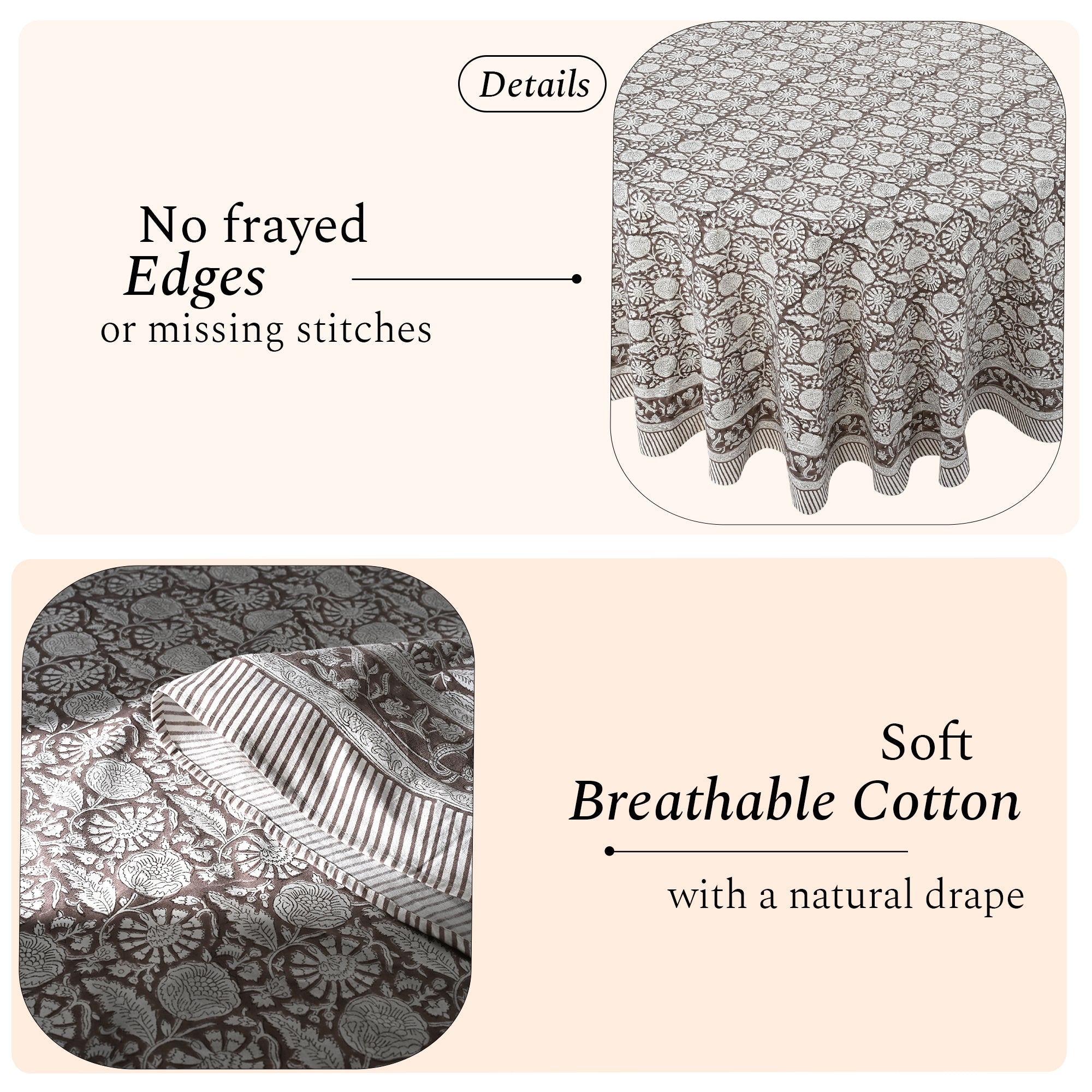 Round Block Print Tablecloth – Rustic Brown
