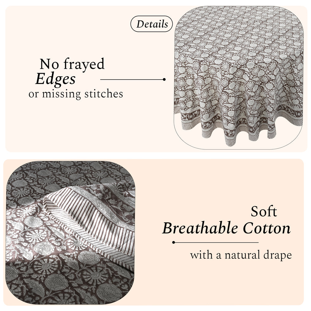 Round Block Print Tablecloth – Rustic Brown