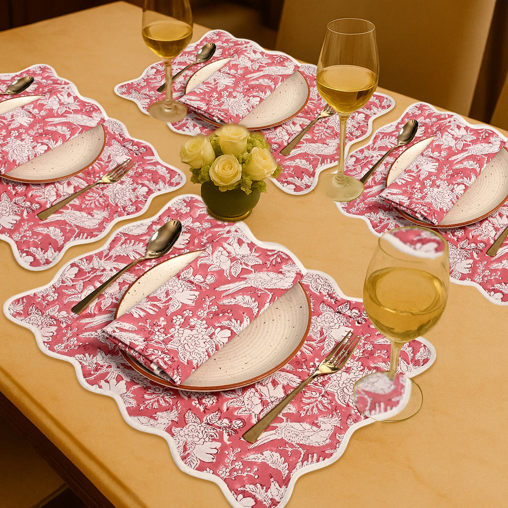 Rectangle 100% Cotton Reversible Placemat Set – Pink Coral